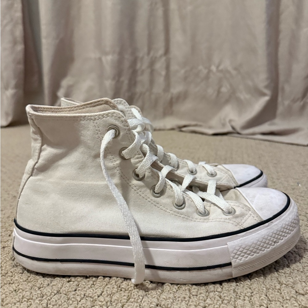 Converse white canvas high tops, size 9